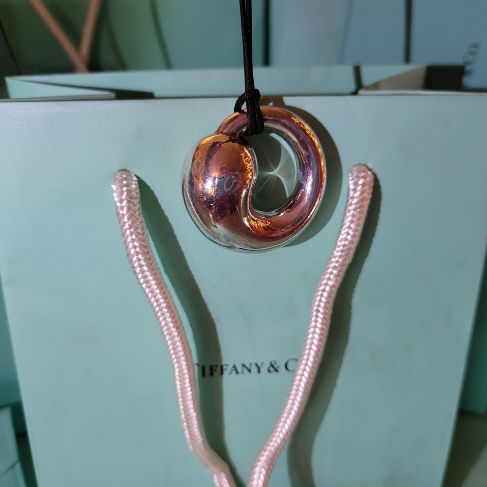 Tiffany & Co. RARE 33mm XL Eternal Circle Silver Pendant with 32" Silk Cord